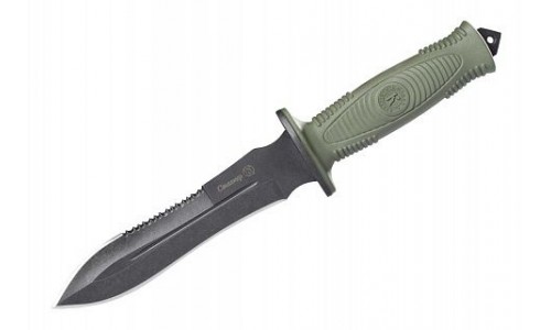 Нож охотничий "Сталкер" клинок - черный "Stonewash", рукоять эластрон (хаки)  (ПП Кизляр) 014366