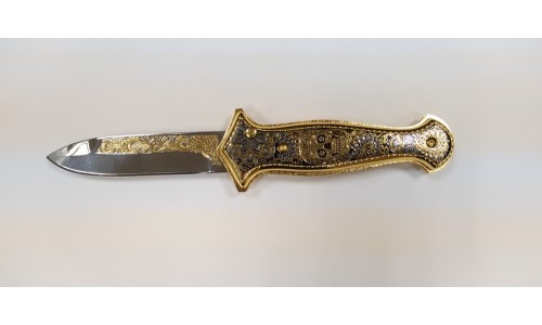 Нож складной автоматический модель НС-6 "Золотой Череп" позолота (клинок сталь)