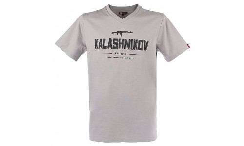 Футболка с принтом Kalashnikov; серая; 100% хлопок; размер L (Калашников)