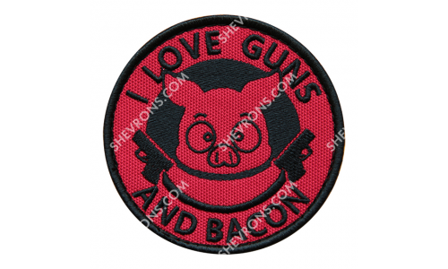 Шеврон  "I LOVE GUNS & BACON" (красно-белый)